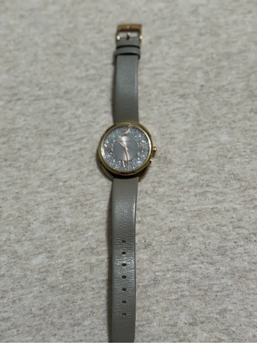 Swarovski Gold-Tone Case Gray Strap Watch with Sparkling Crystal Dial